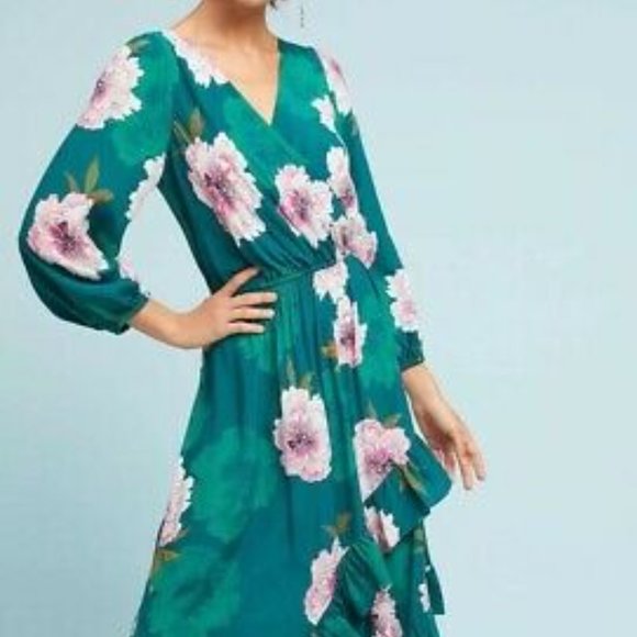 Anthropologie Green Floral Dress - Picture 2 of 6